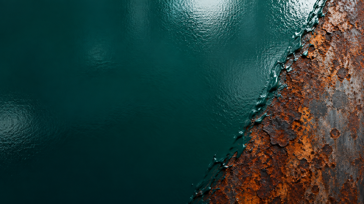 Teal protective coating over weathered steel