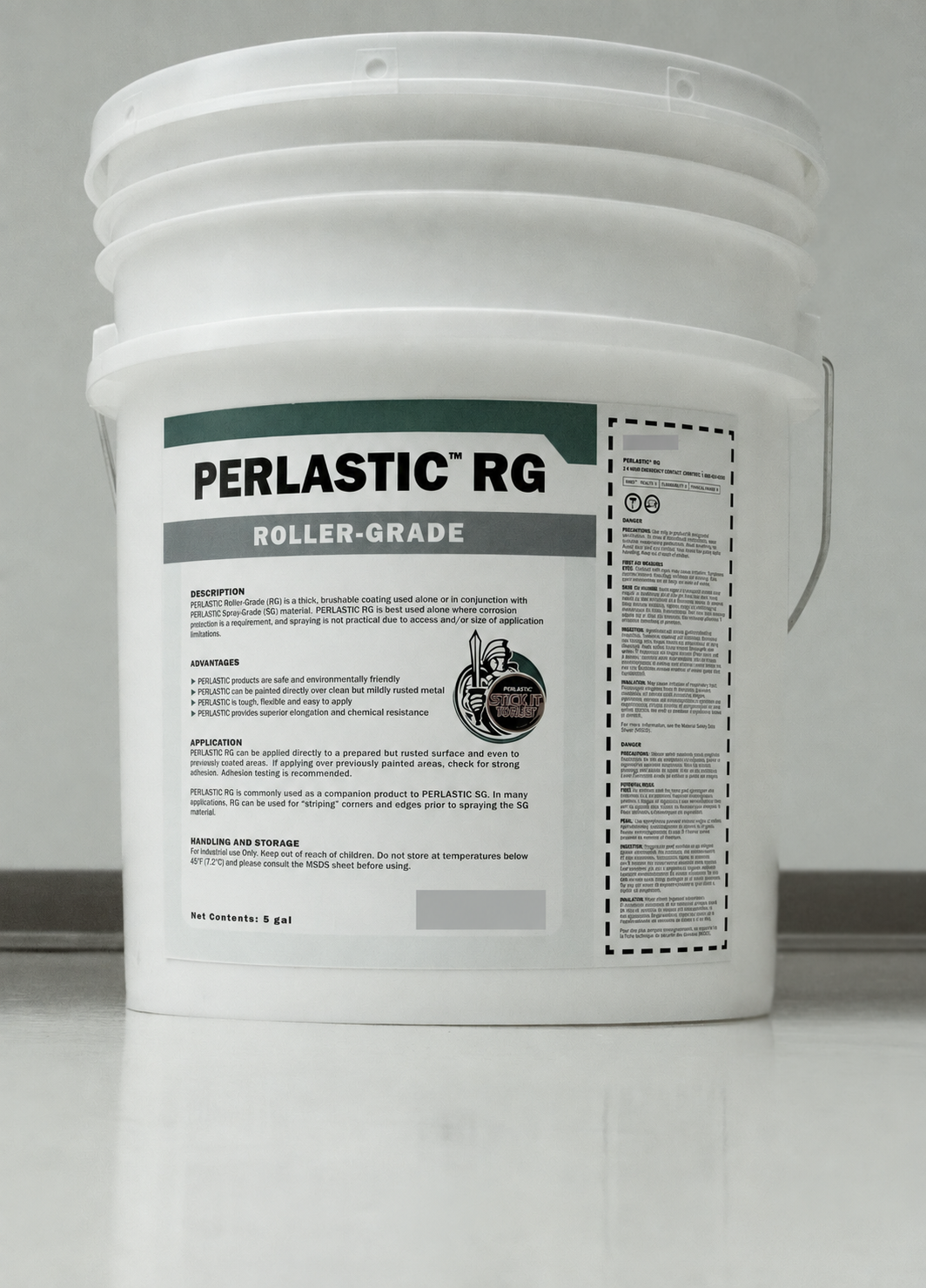 Perlastic RG pail with product label visible and old CETCO branding covered